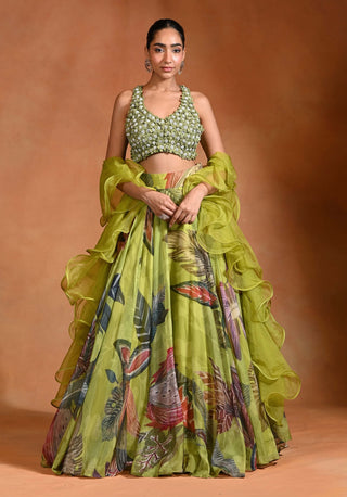 Brat lime floral lehenga set