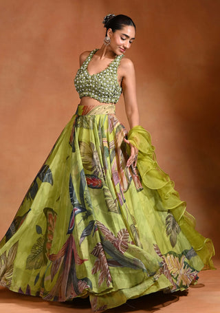 Brat lime floral lehenga set