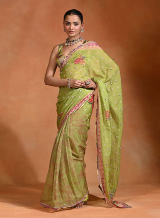 Brat lime organza sari and blouse