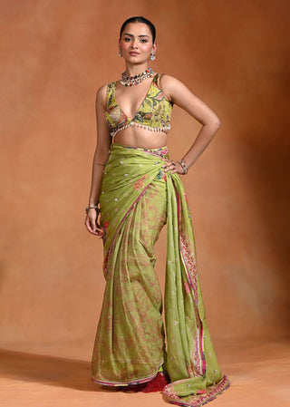 Brat lime organza sari and blouse