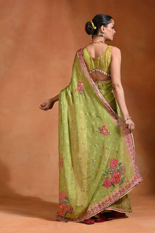 Brat lime organza sari and blouse