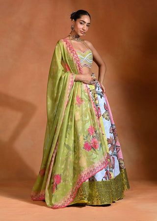 Brat lime embroidered lehenga set