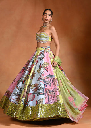 Brat lime embroidered lehenga set