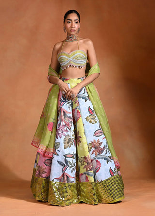 Brat lime embroidered lehenga set