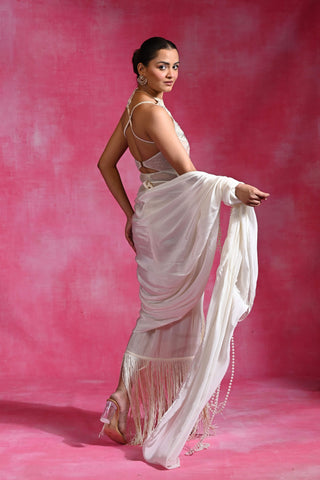 Ebony ivory drape sari and blouse