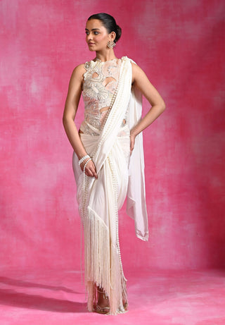 Ebony ivory drape sari and blouse