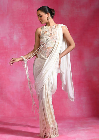 Ebony ivory drape sari and blouse