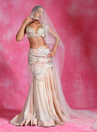 Ebony ivory sculpted drape skirt set