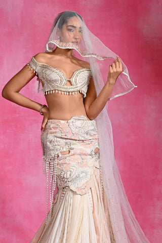 Ebony ivory sculpted drape skirt set
