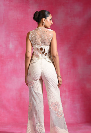 Ebony ivory pearl detailed jacket and pant