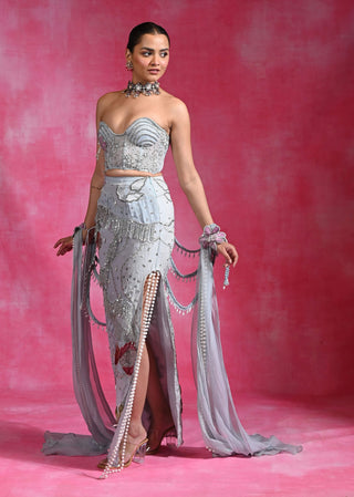 Icy blue corset skirt cape set