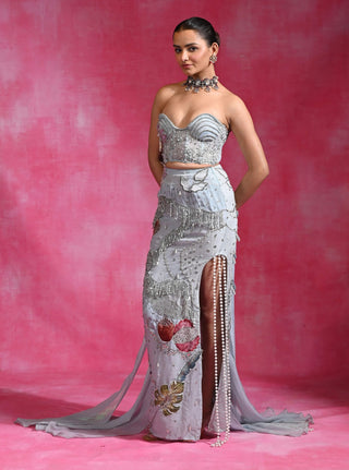 Icy blue corset skirt cape set