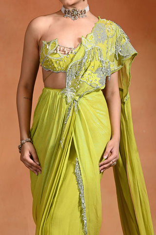 Brat lime bralette and drape sari