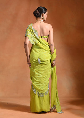 Brat lime bralette and drape sari