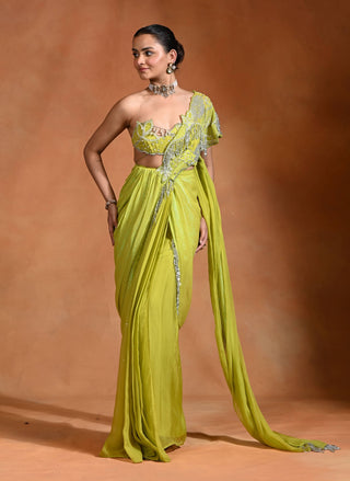 Brat lime bralette and drape sari