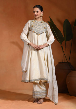 Ivory tissue silk anarkali set
