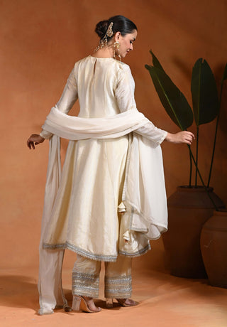 Ivory tissue silk anarkali set