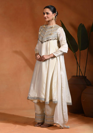 Ivory tissue silk anarkali set