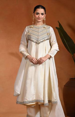 Ivory tissue silk anarkali set