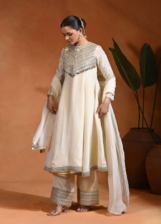Ivory tissue silk anarkali set