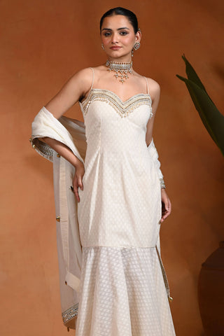 Ivory embroidered dress and dupatta