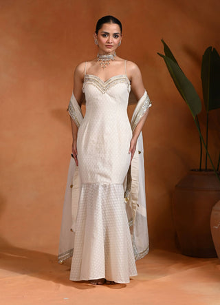 Ivory embroidered dress and dupatta
