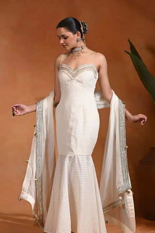 Ivory embroidered dress and dupatta
