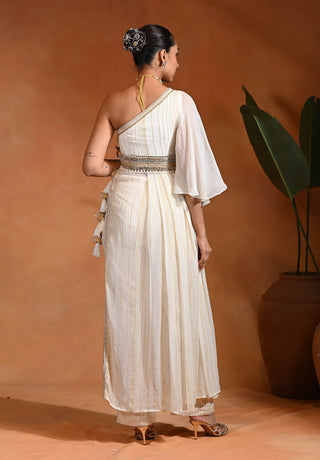 Ivory kurta with pants and belt
