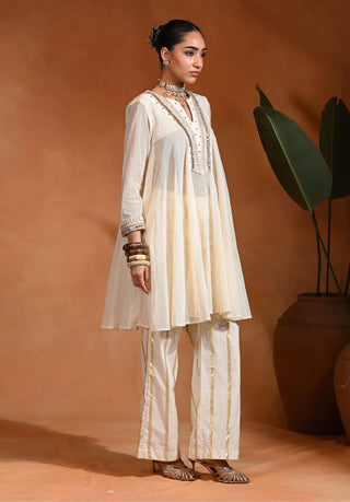 Ivory linen jute kurta and pants
