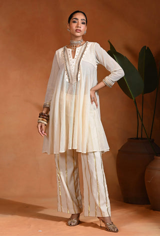 Ivory linen jute kurta and pants