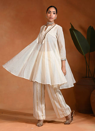 Ivory linen jute kurta and pants