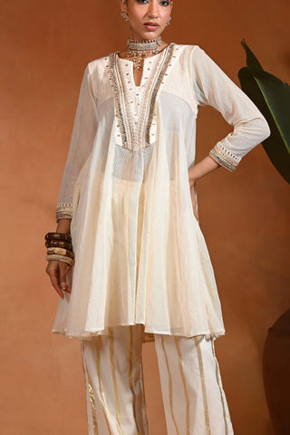 Ivory linen jute kurta and pants