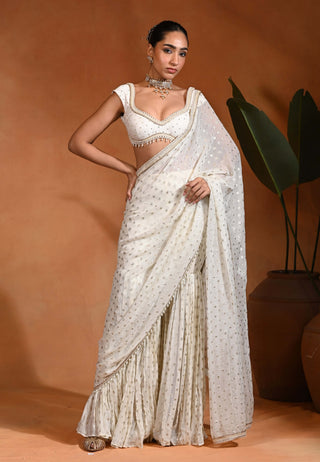 Ivory Rooh dotted sari and blouse