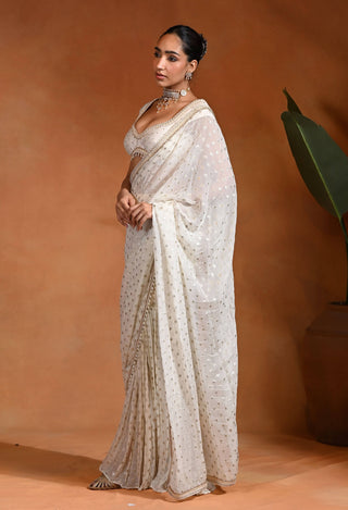 Ivory Rooh dotted sari and blouse