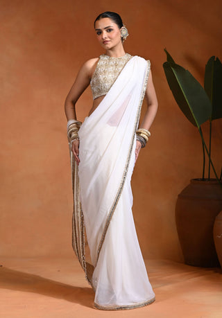 Ivory noor chiffon sari and blouse