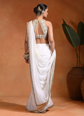 Ivory noor chiffon sari and blouse