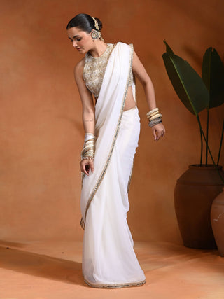 Ivory noor chiffon sari and blouse