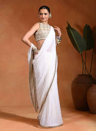 Ivory noor chiffon sari and blouse