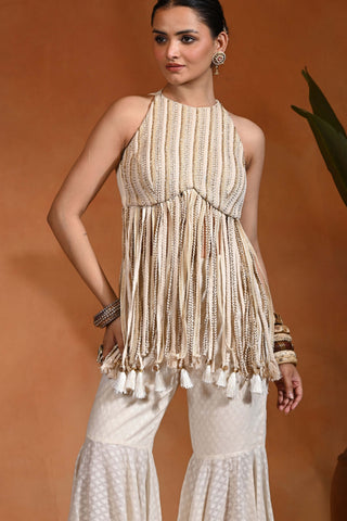 Ivory Chamcham peplum and sharara