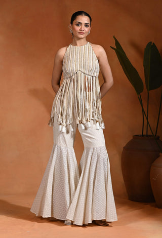 Ivory Chamcham peplum and sharara