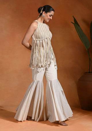 Ivory Chamcham peplum and sharara