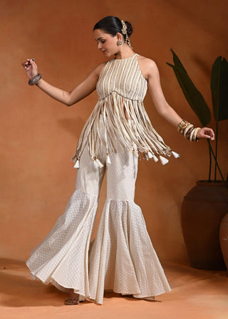 Ivory Chamcham peplum and sharara