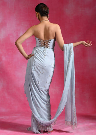 Icy blue corset drape sari and corset