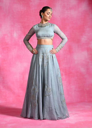 Icy blue embroidered lehenga and blouse