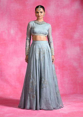 Icy blue embroidered lehenga and blouse