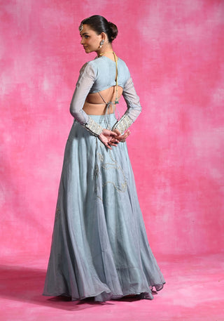 Icy blue embroidered lehenga and blouse