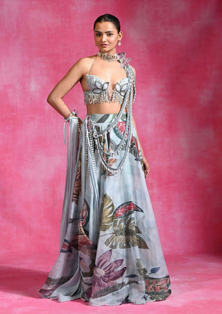 Icy blue lehenga and cape set