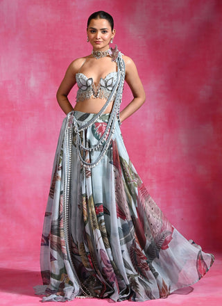 Icy blue lehenga and cape set