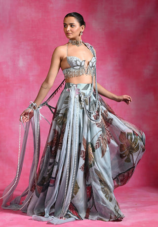 Icy blue lehenga and cape set