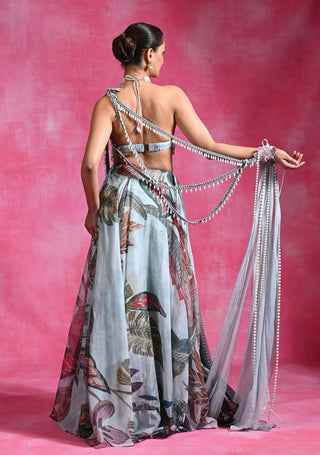 Icy blue lehenga and cape set